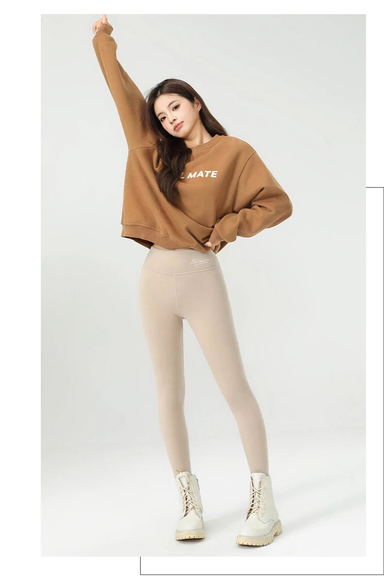 BIVIGAOS New Winter Warm Lambs Velvet Leggings Women High Waist Cotton Padded Pants Seamless Fleece Thickened Thermal Leggings