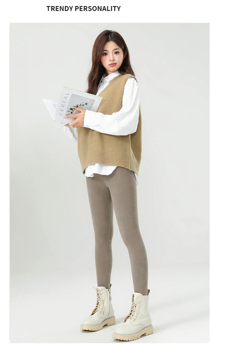 BIVIGAOS New Winter Warm Lambs Velvet Leggings Women High Waist Cotton Padded Pants Seamless Fleece Thickened Thermal Leggings