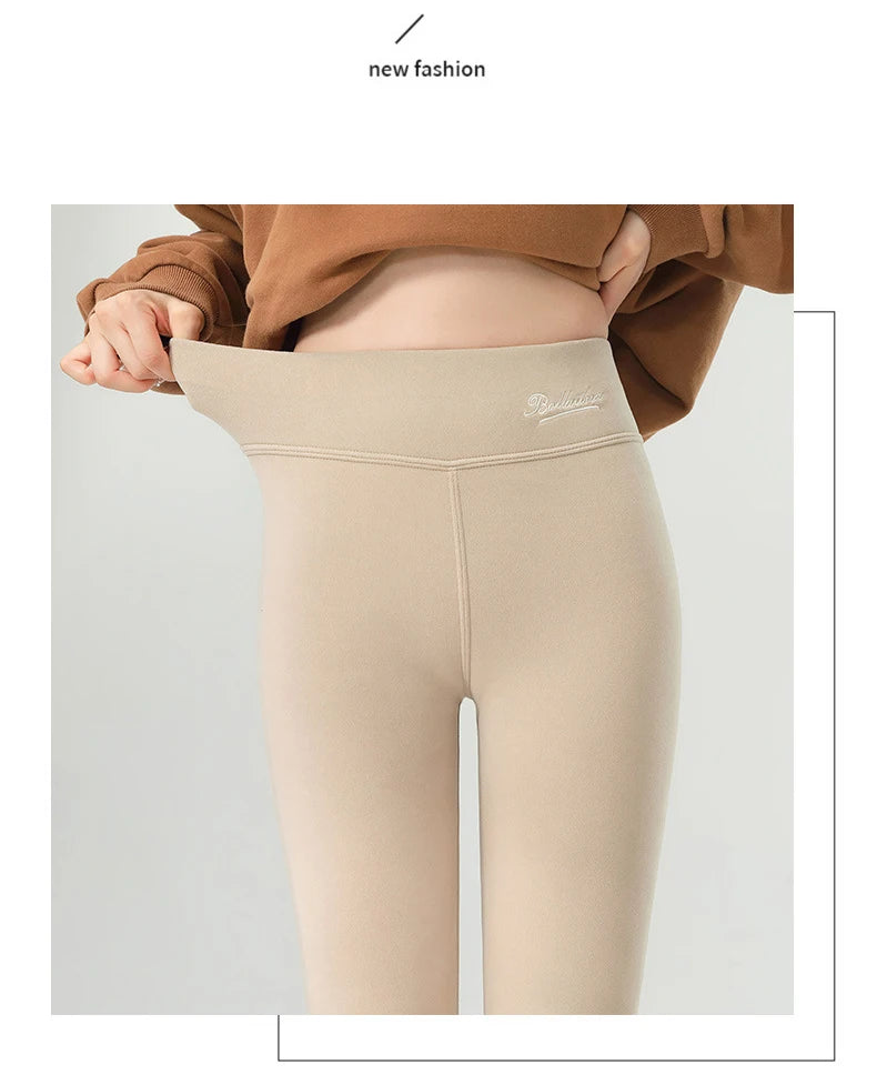 BIVIGAOS New Winter Warm Lambs Velvet Leggings Women High Waist Cotton Padded Pants Seamless Fleece Thickened Thermal Leggings