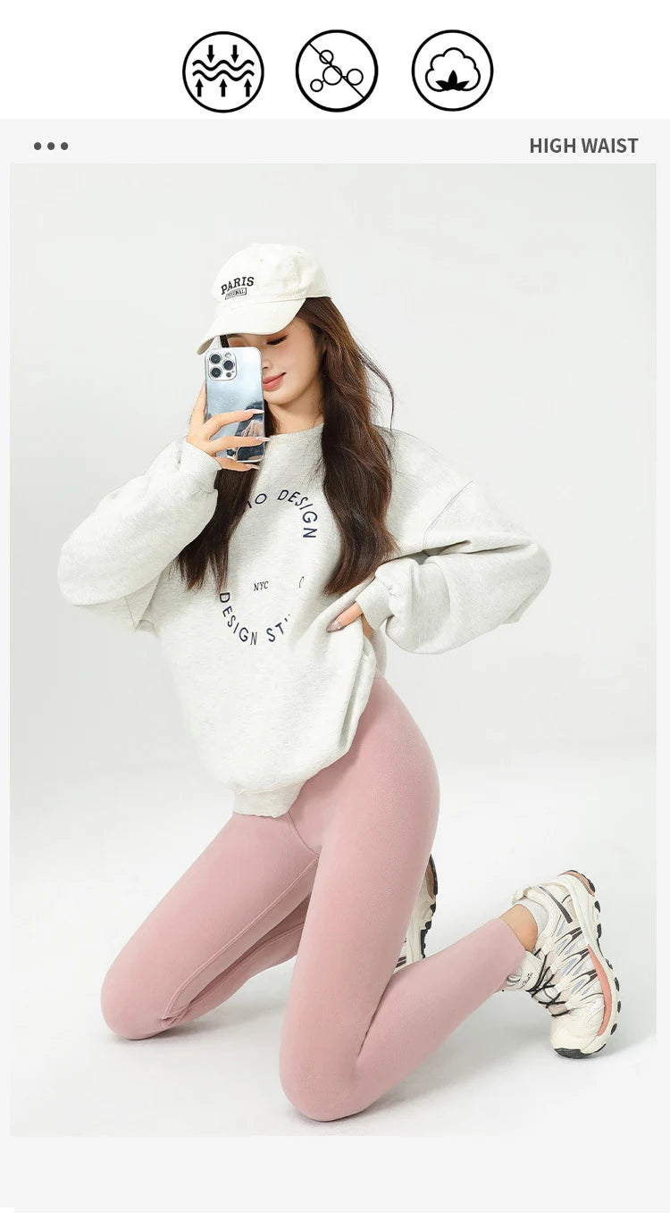 BIVIGAOS New Winter Warm Lambs Velvet Leggings Women High Waist Cotton Padded Pants Seamless Fleece Thickened Thermal Leggings
