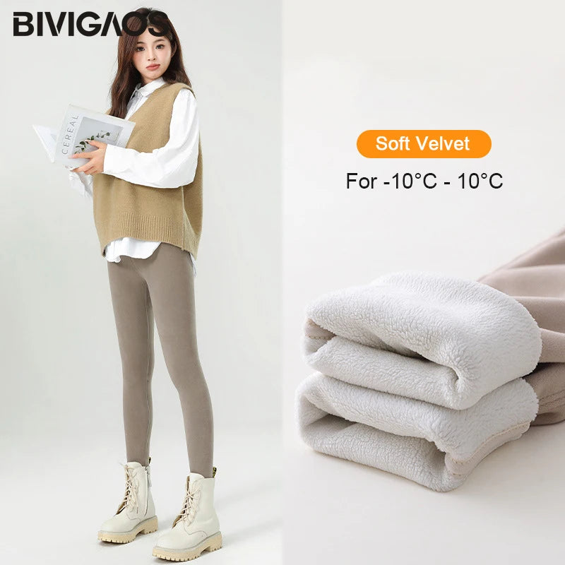 BIVIGAOS New Winter Warm Lambs Velvet Leggings Women High Waist Cotton Padded Pants Seamless Fleece Thickened Thermal Leggings