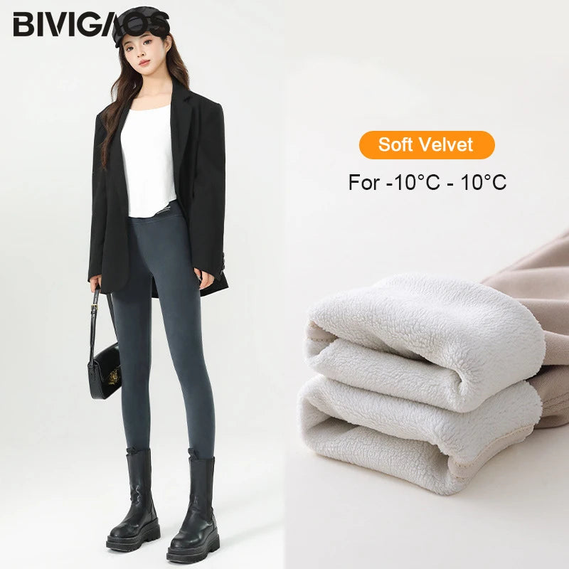 BIVIGAOS New Winter Warm Lambs Velvet Leggings Women High Waist Cotton Padded Pants Seamless Fleece Thickened Thermal Leggings