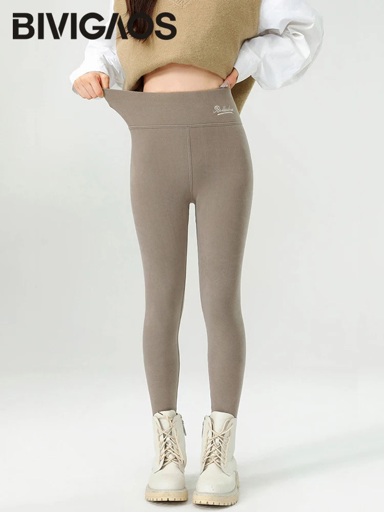BIVIGAOS New Winter Warm Lambs Velvet Leggings Women High Waist Cotton Padded Pants Seamless Fleece Thickened Thermal Leggings