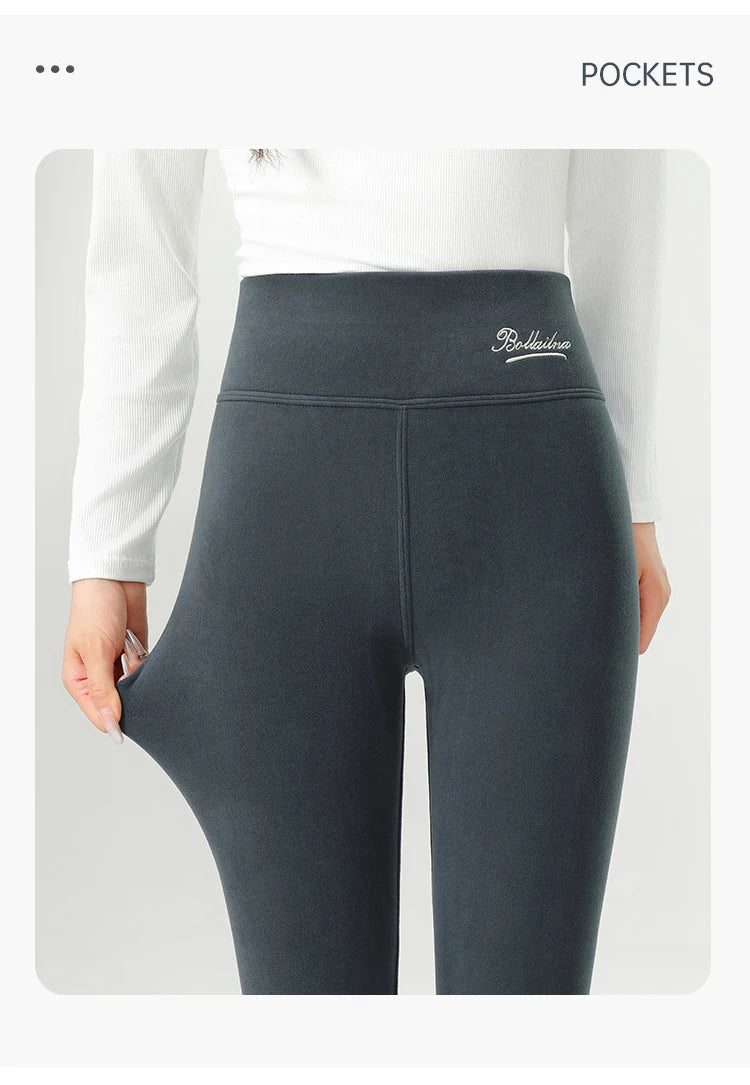 BIVIGAOS New Winter Warm Lambs Velvet Leggings Women High Waist Cotton Padded Pants Seamless Fleece Thickened Thermal Leggings