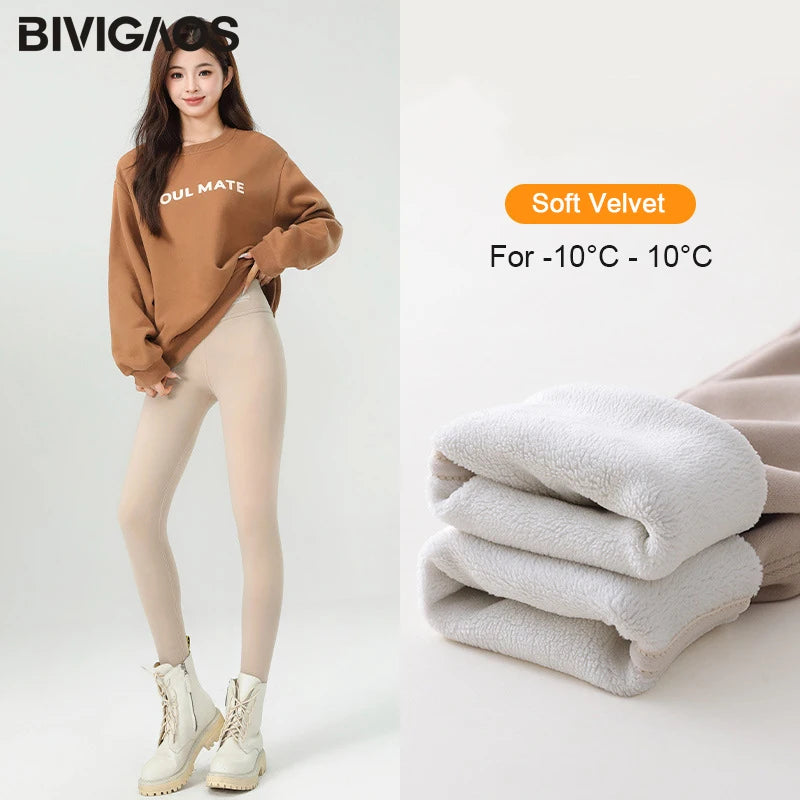 BIVIGAOS New Winter Warm Lambs Velvet Leggings Women High Waist Cotton Padded Pants Seamless Fleece Thickened Thermal Leggings