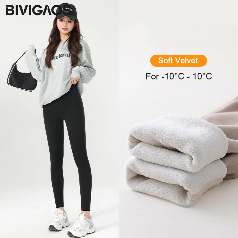 BIVIGAOS New Winter Warm Lambs Velvet Leggings Women High Waist Cotton Padded Pants Seamless Fleece Thickened Thermal Leggings
